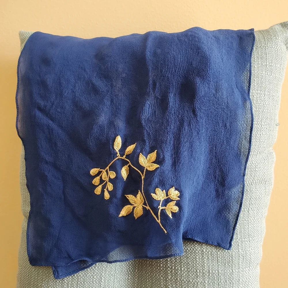 VINTAGE NWOT Royal Blue Semi Sheer, Gold Embroider